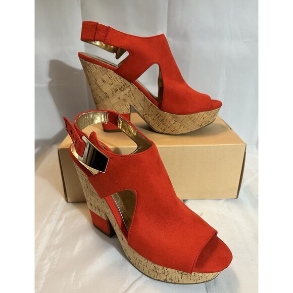 Carlos Santana Red Espadrille Sandal Malor Slingback Platform Wedge Cork Sz 9 - Picture 1 of 10